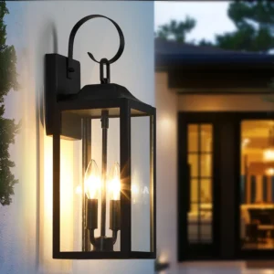 18'' 2-Light Large Black Outdoor Wall Lantern Sconce Light