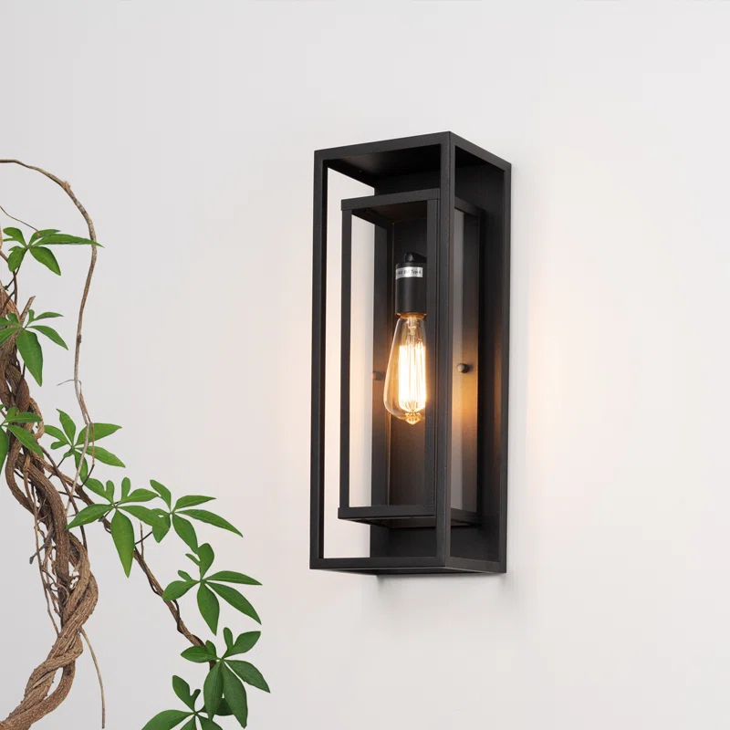 Rasharkin Classic Outdoor Wall Sconce 1 Light Rectangular Metal Frame and Clear Glass Shade Waterproof (Set of 2) - Image 2