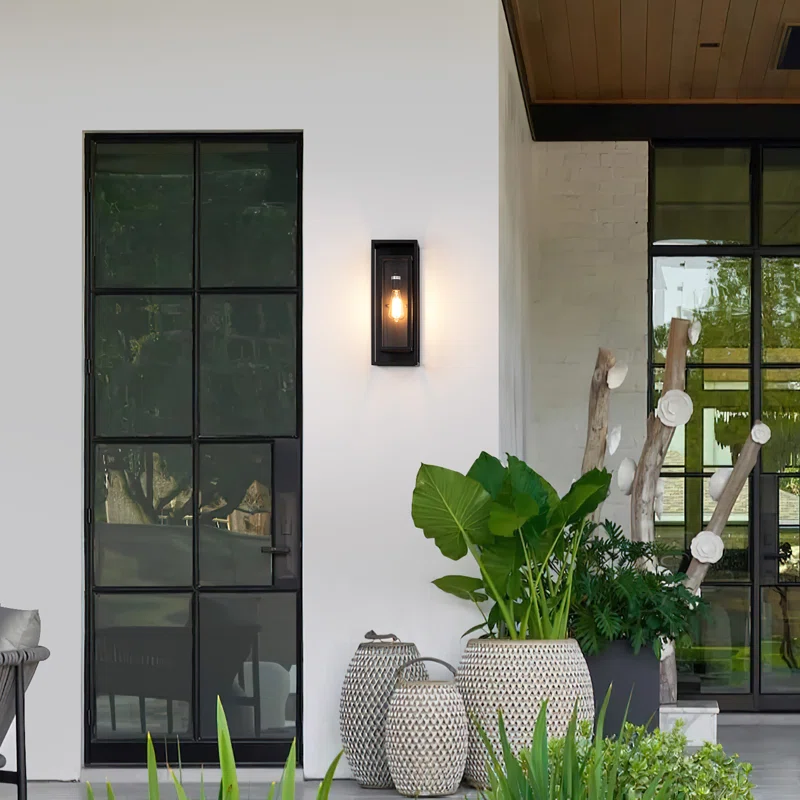 Rasharkin Classic Outdoor Wall Sconce 1 Light Rectangular Metal Frame and Clear Glass Shade Waterproof (Set of 2) - Image 4