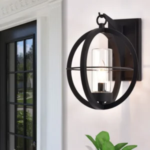 Sudarshan 11.5"H Globe Black Transparent Glass Outdoor Wall Light